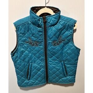 Cowgirl Hardware Girls Medium Quilted Vest Aqua Blue With Horse Zipper Pull